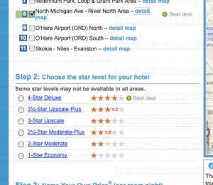 Priceline's "name your own price for hotels" main bidding page - quality selection.
