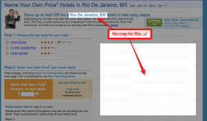 Priceline bidding for Rio de Janeiro, Brazil shows no map.